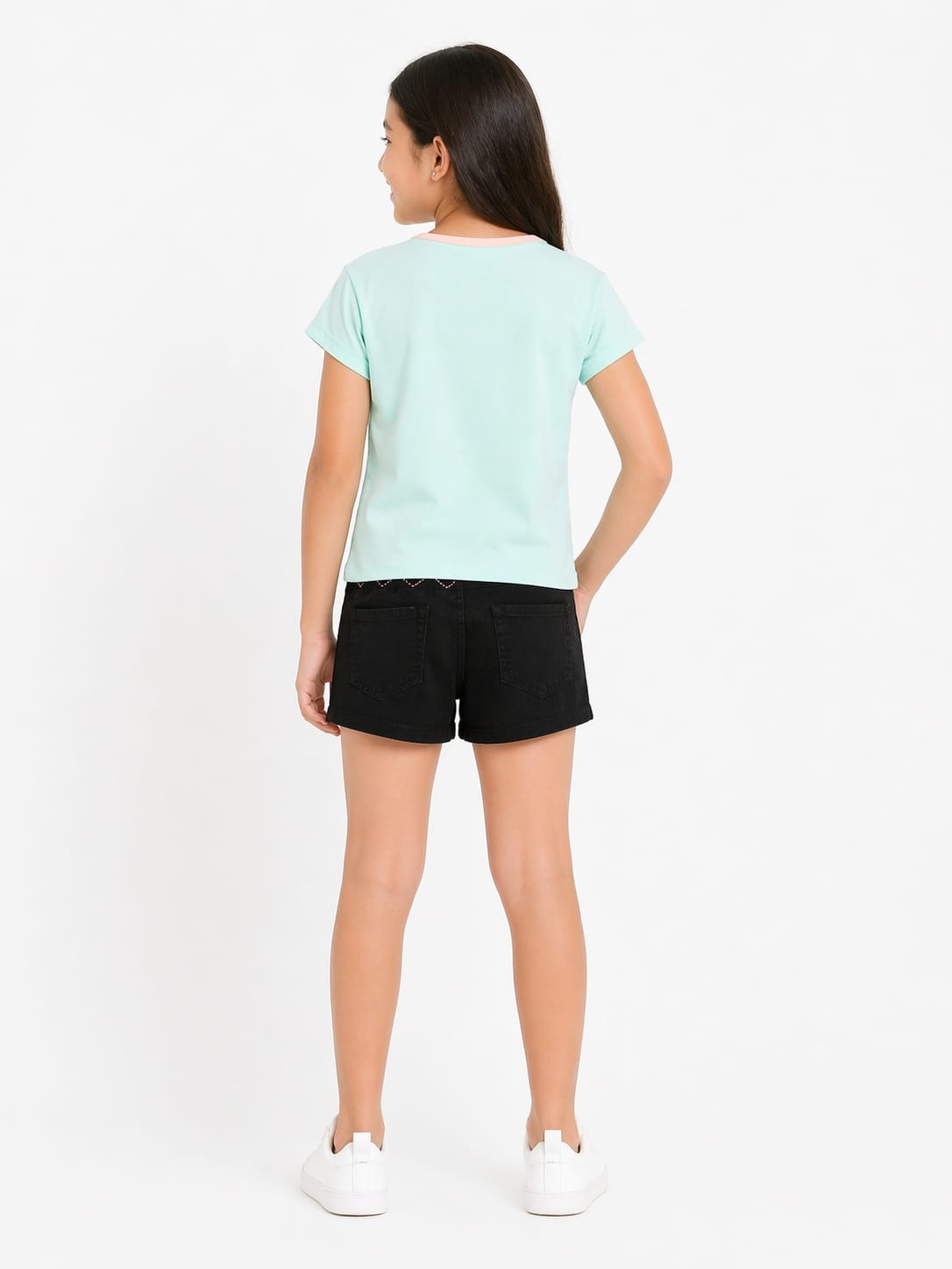 Black Graphic Denim Shorts