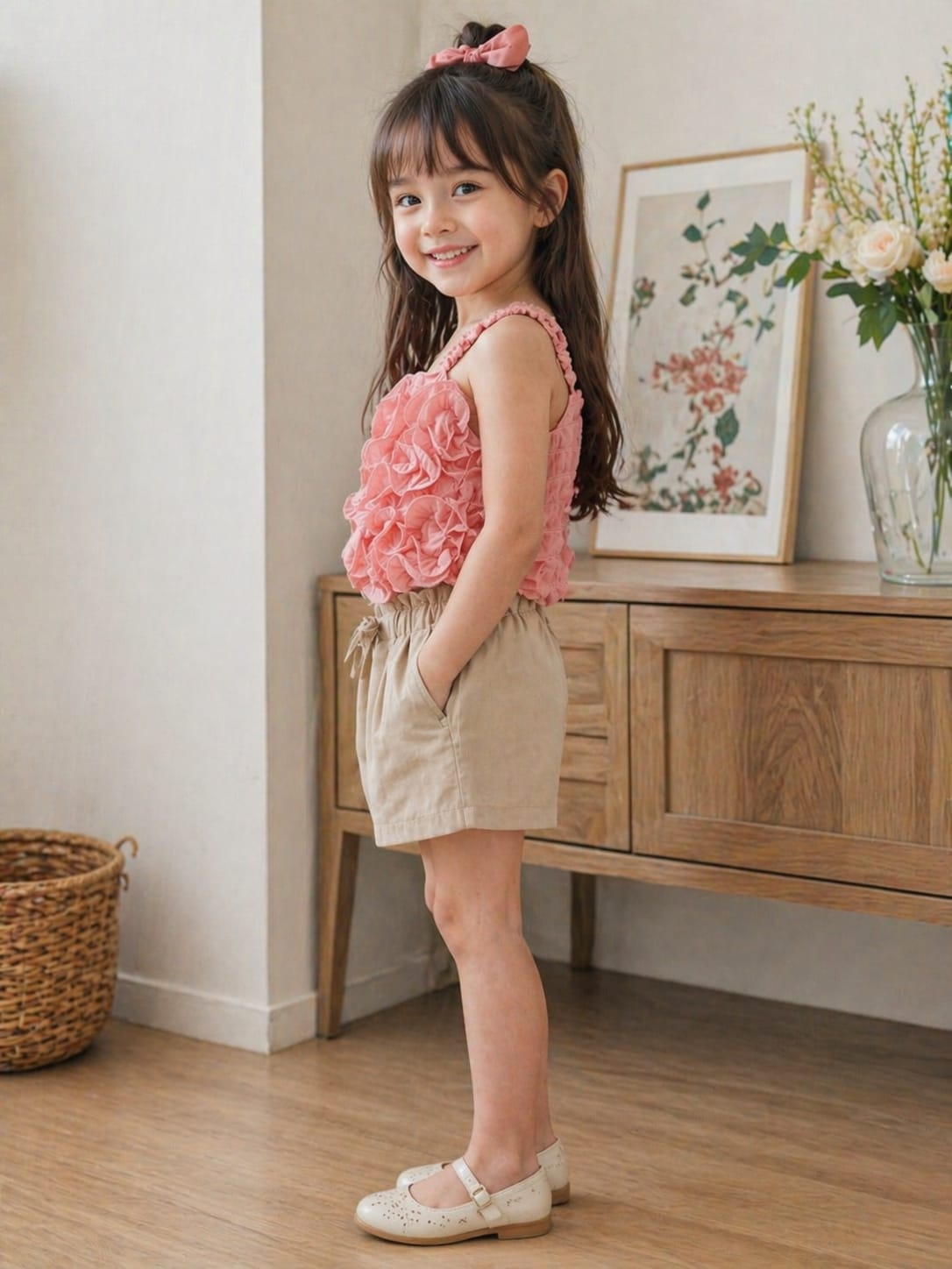 Beige High Waisted Shorts
