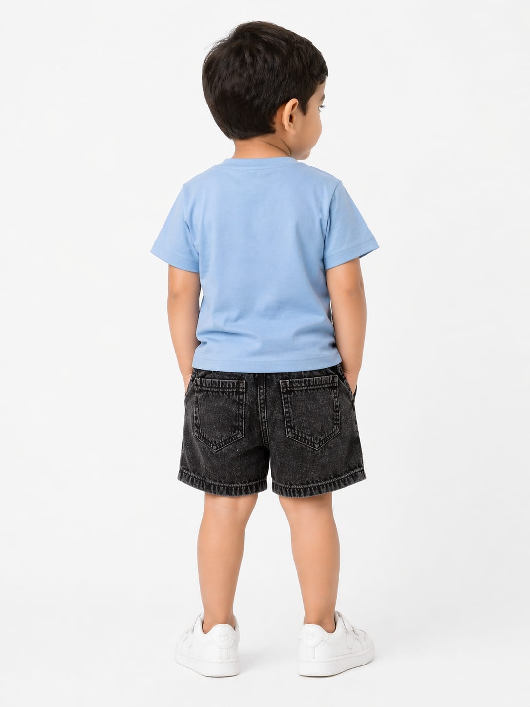 Charcoal Grey Acid-Wash Denim Shorts