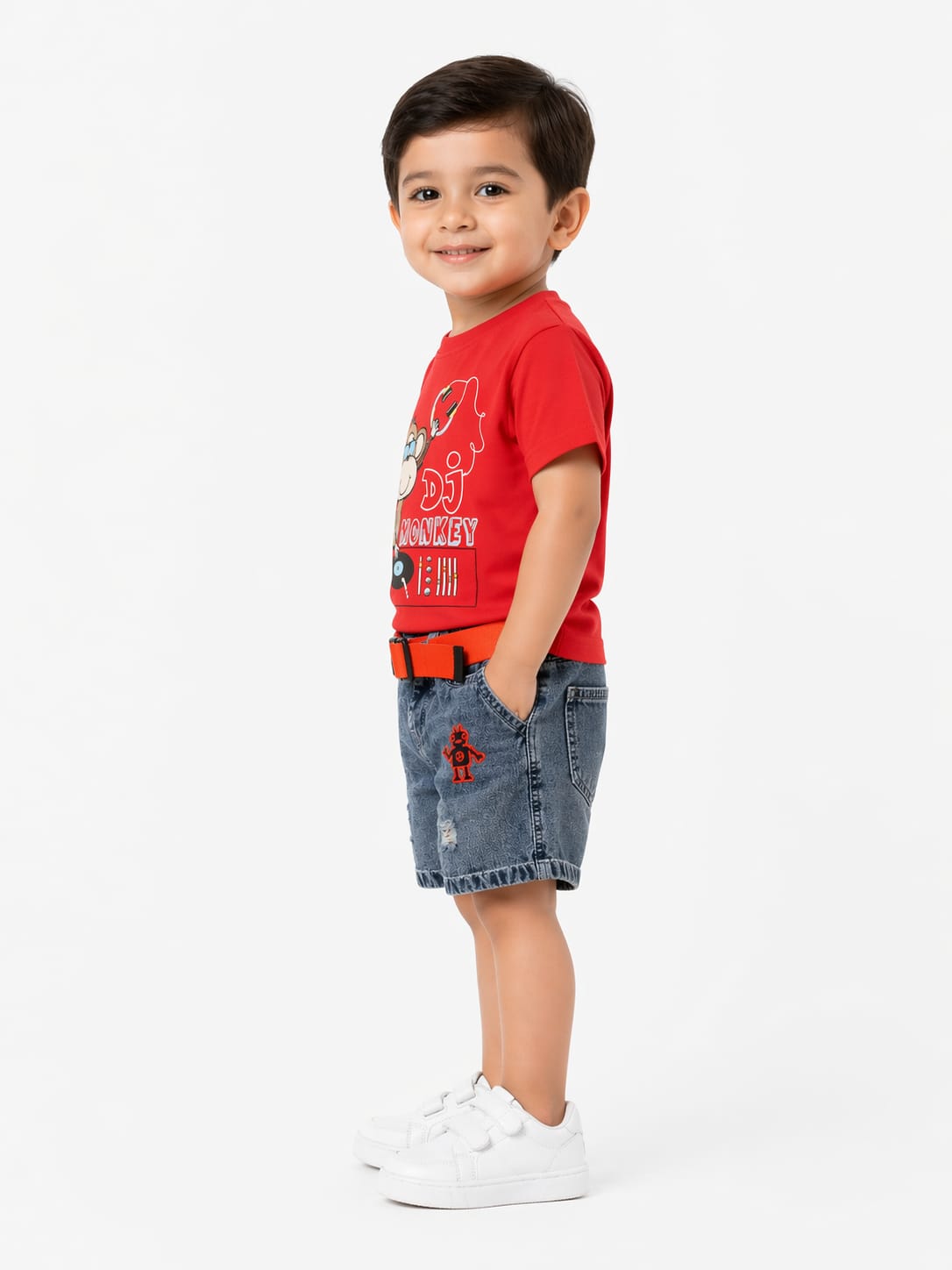 Mid-wash denim shorts-Robot