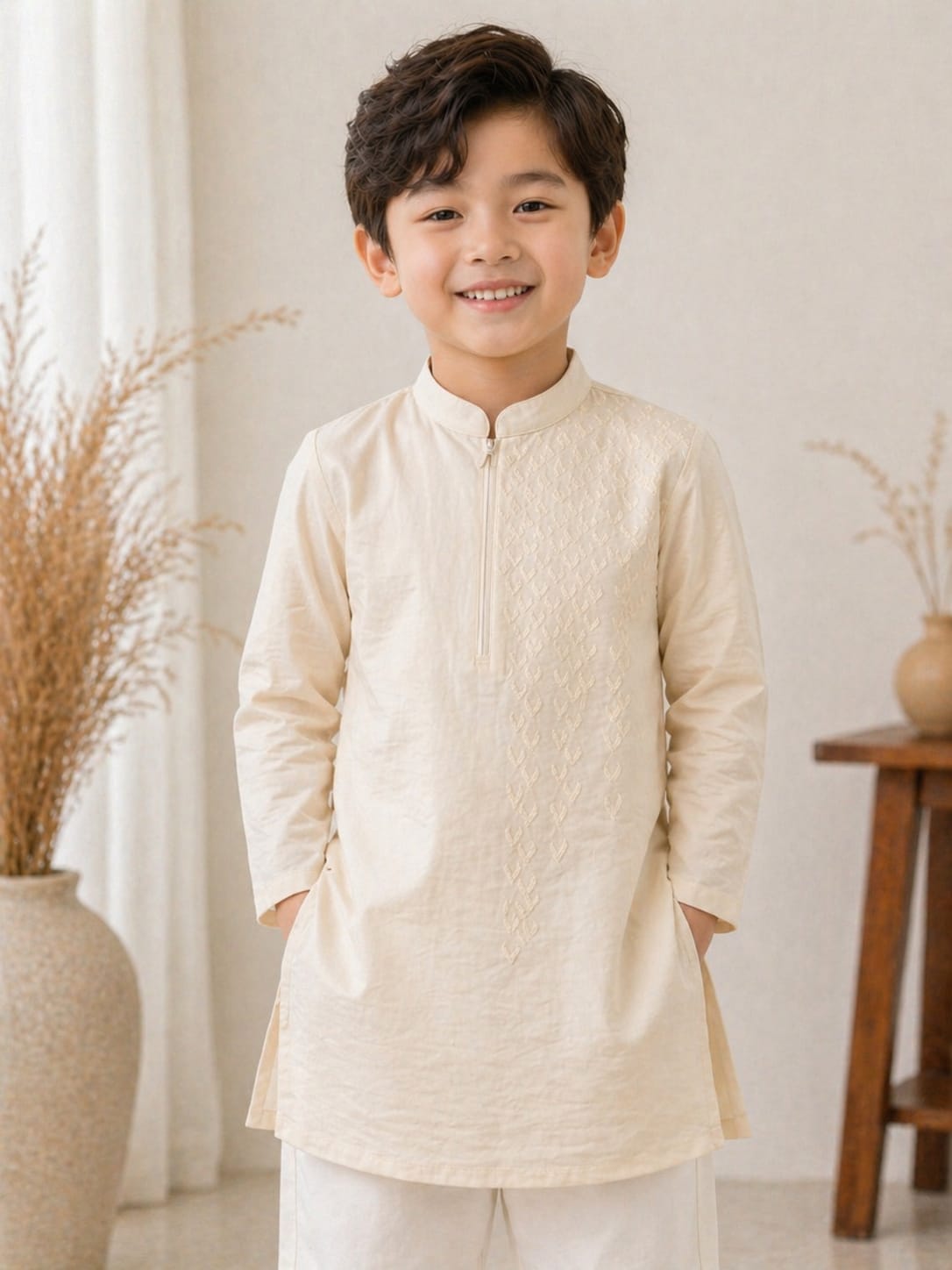 Cream & Ivory Tonal Kurta Set.
