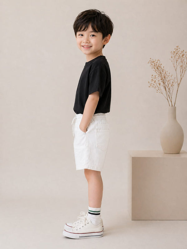 Arctic White Denim Utility Shorts