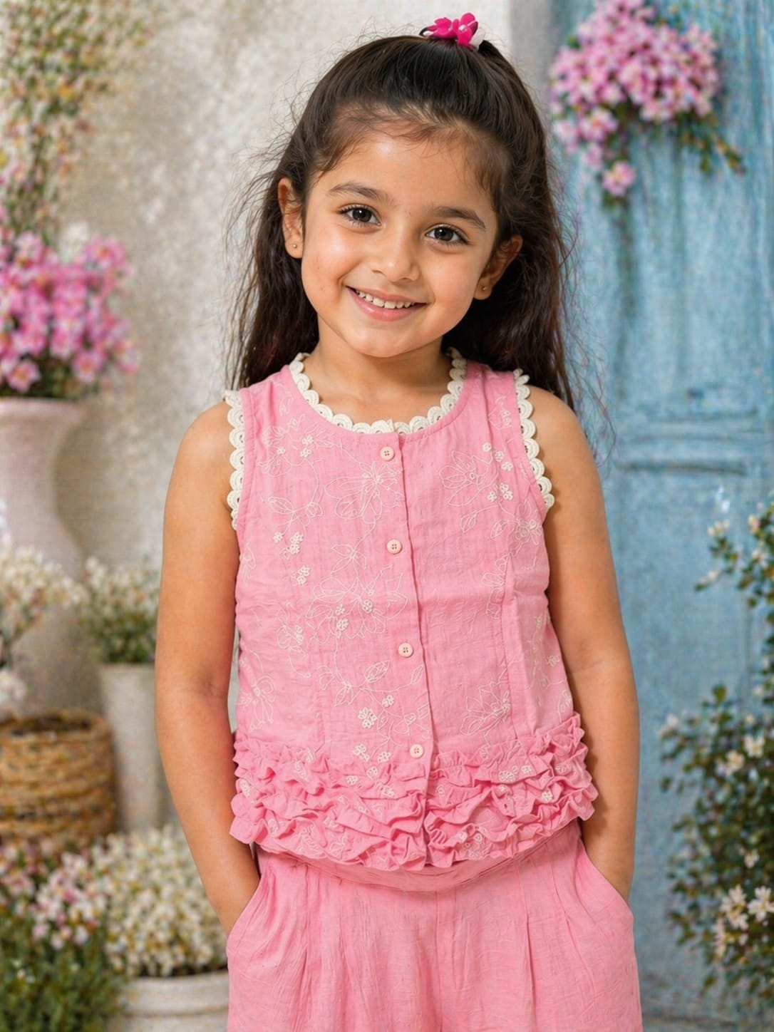 Pink Peony Embroidered Summer Set