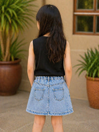 Midnight Pop: Girls’ Black Multi-Pocket Utility Tee