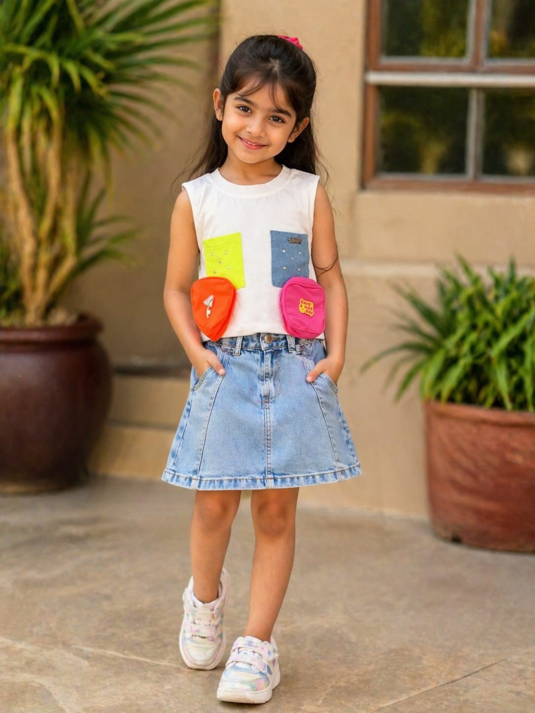 Color Splash: Girls’ Multi-Pocket Fun Tee