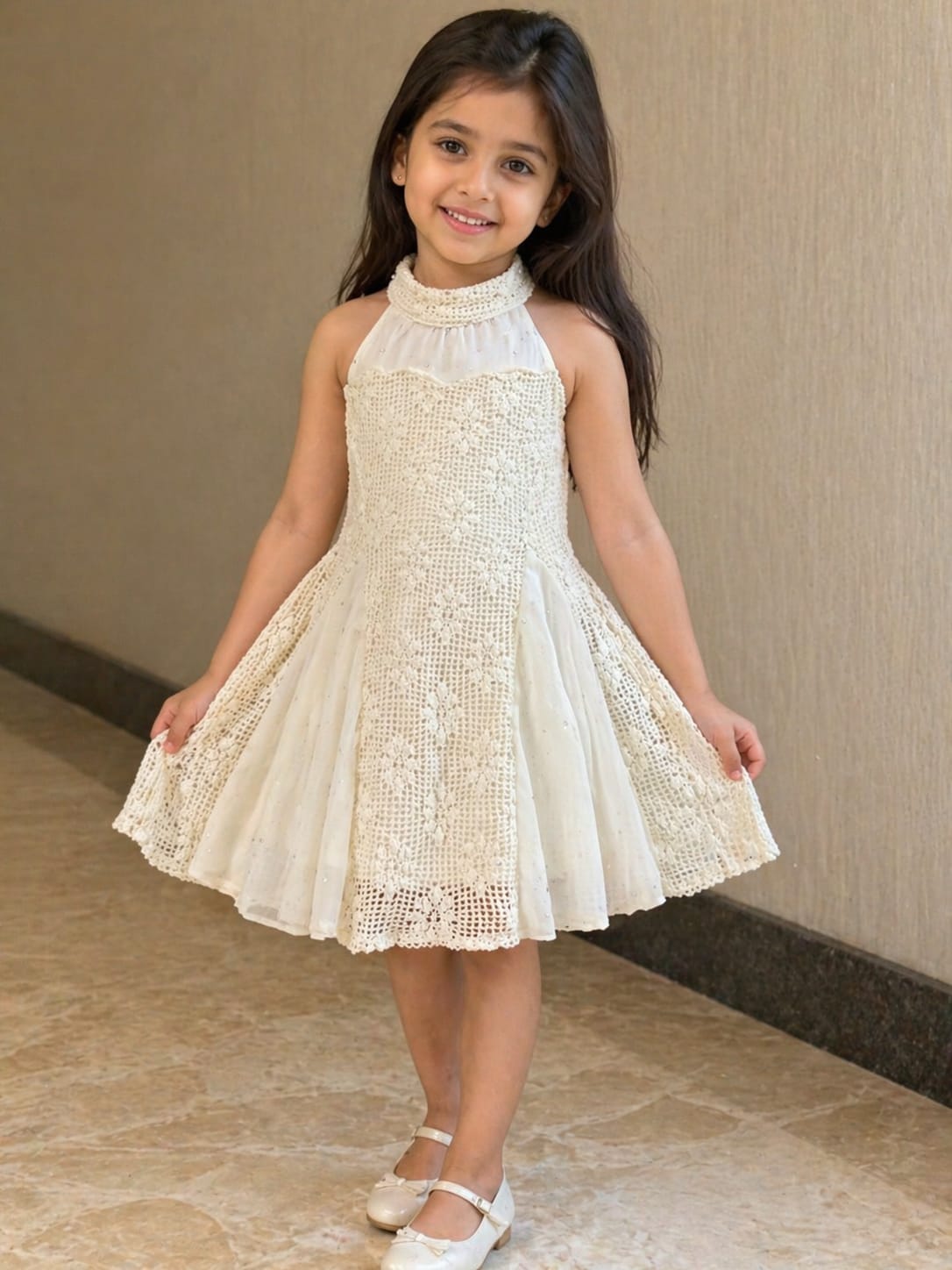 Ivory Crochet & Lace Halter Dress