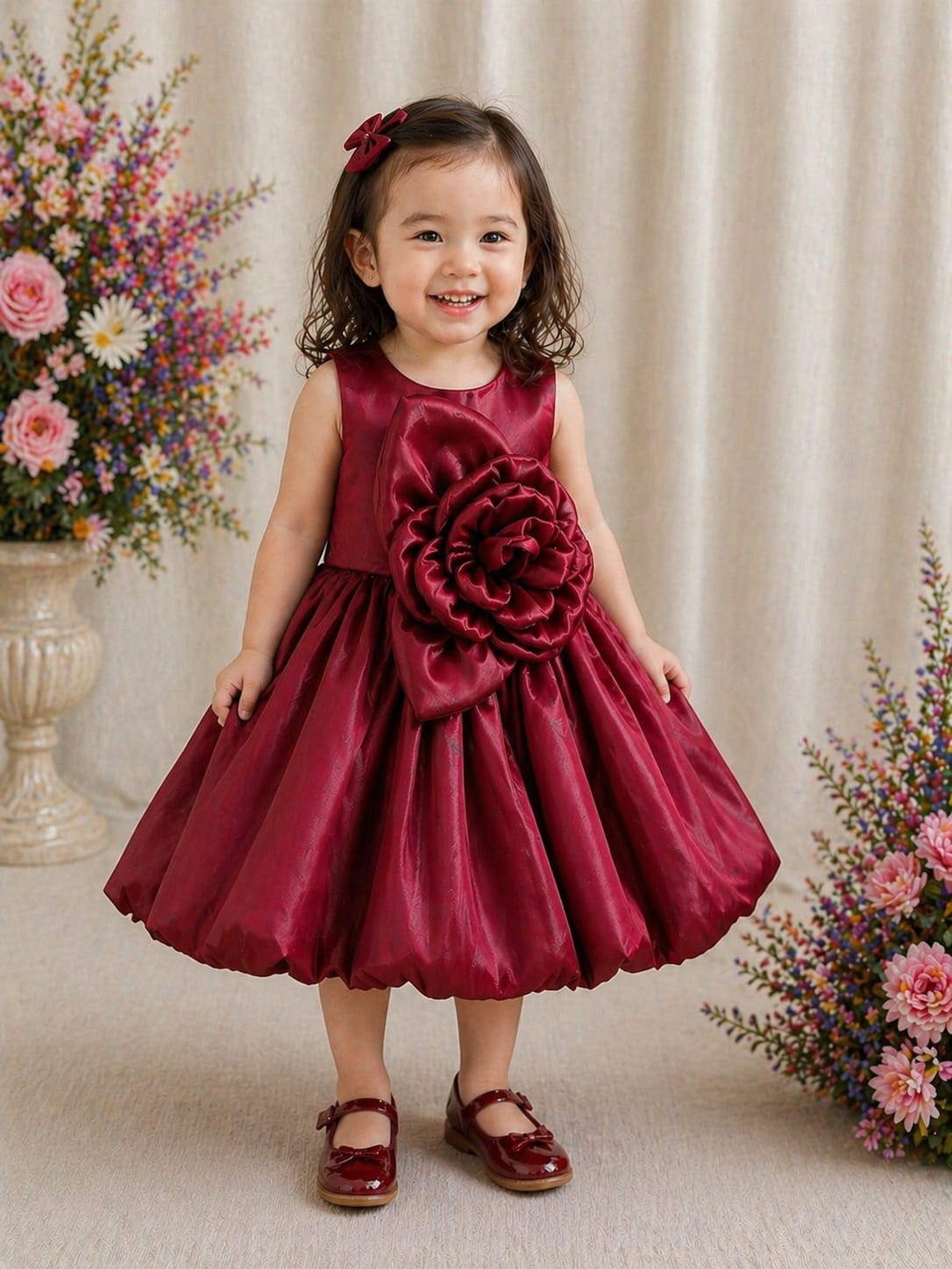 Petal Perfection: Girls’ Wine  Party Dress