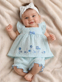 Infant Embroidered Garden Tunic & Bloomer Set - Sky Blue
