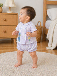Infant Lilac Gingham Giraffe Set