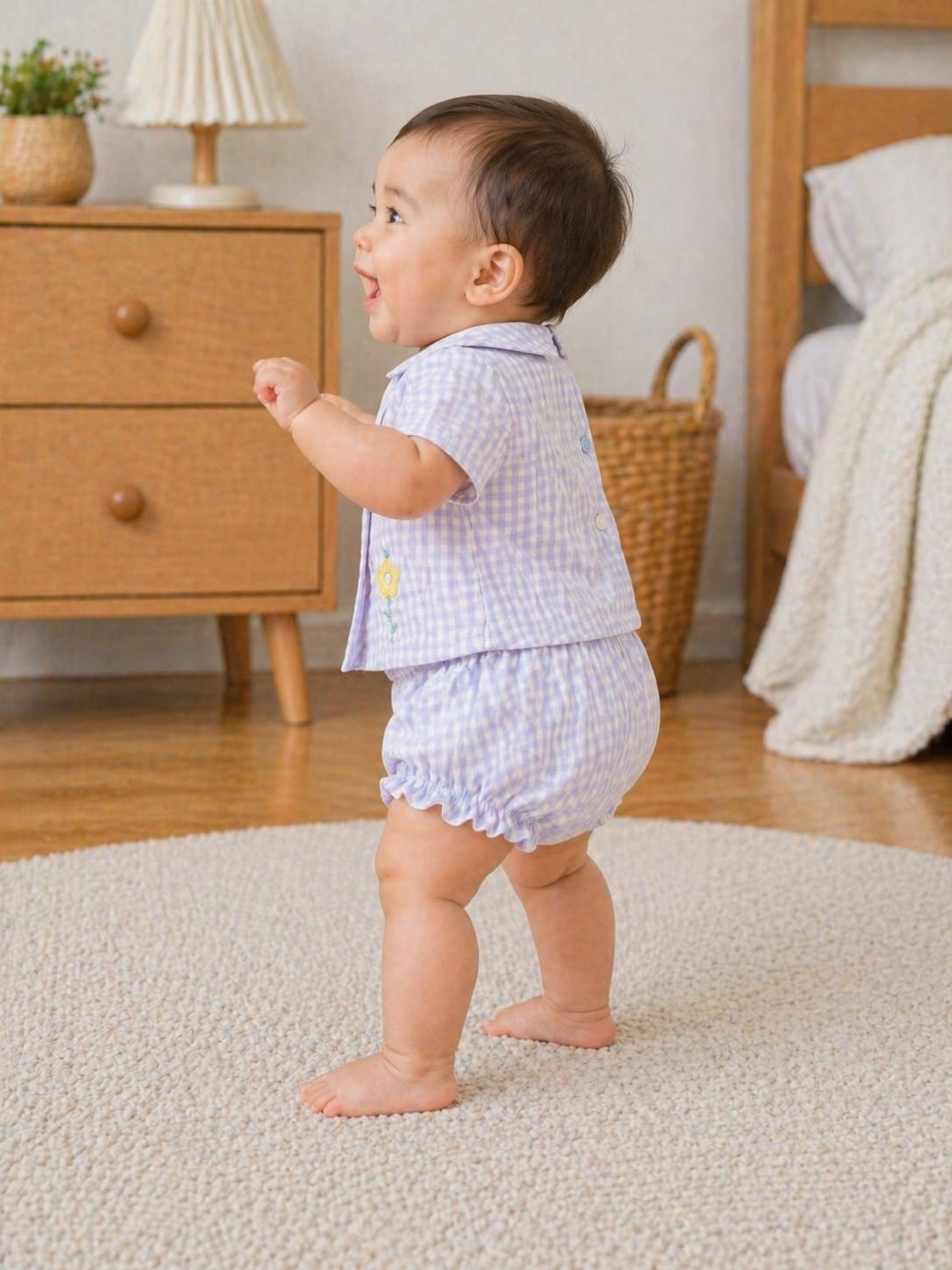 Infant Lilac Gingham Giraffe Set