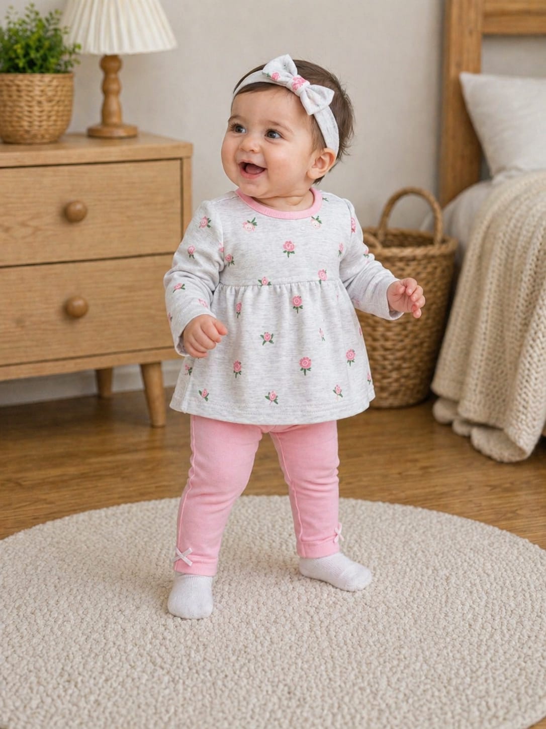 Infant 'Rosy Mornings' Peplum Tunic & Leggings Set