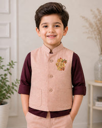 Premium Textured Waistcoat & Trouser Set - Dusty Rose