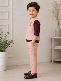 Premium Textured Waistcoat & Trouser Set - Dusty Rose