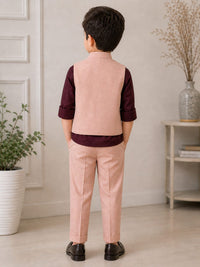 Premium Textured Waistcoat & Trouser Set - Dusty Rose