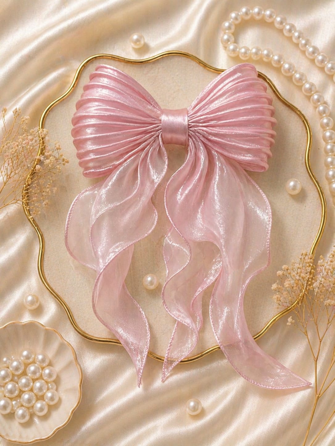Frilled Baby Pink Hair Bow (Copy)