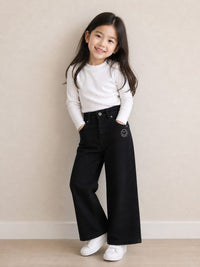 Girls Black Wide-Leg Jeans