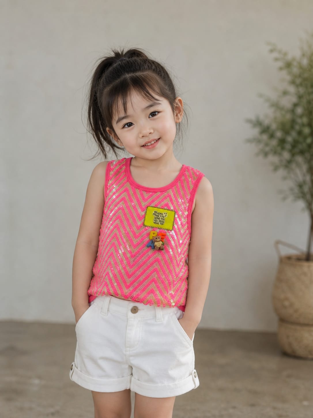 Hot Pink Sequin Chevron Tank Top