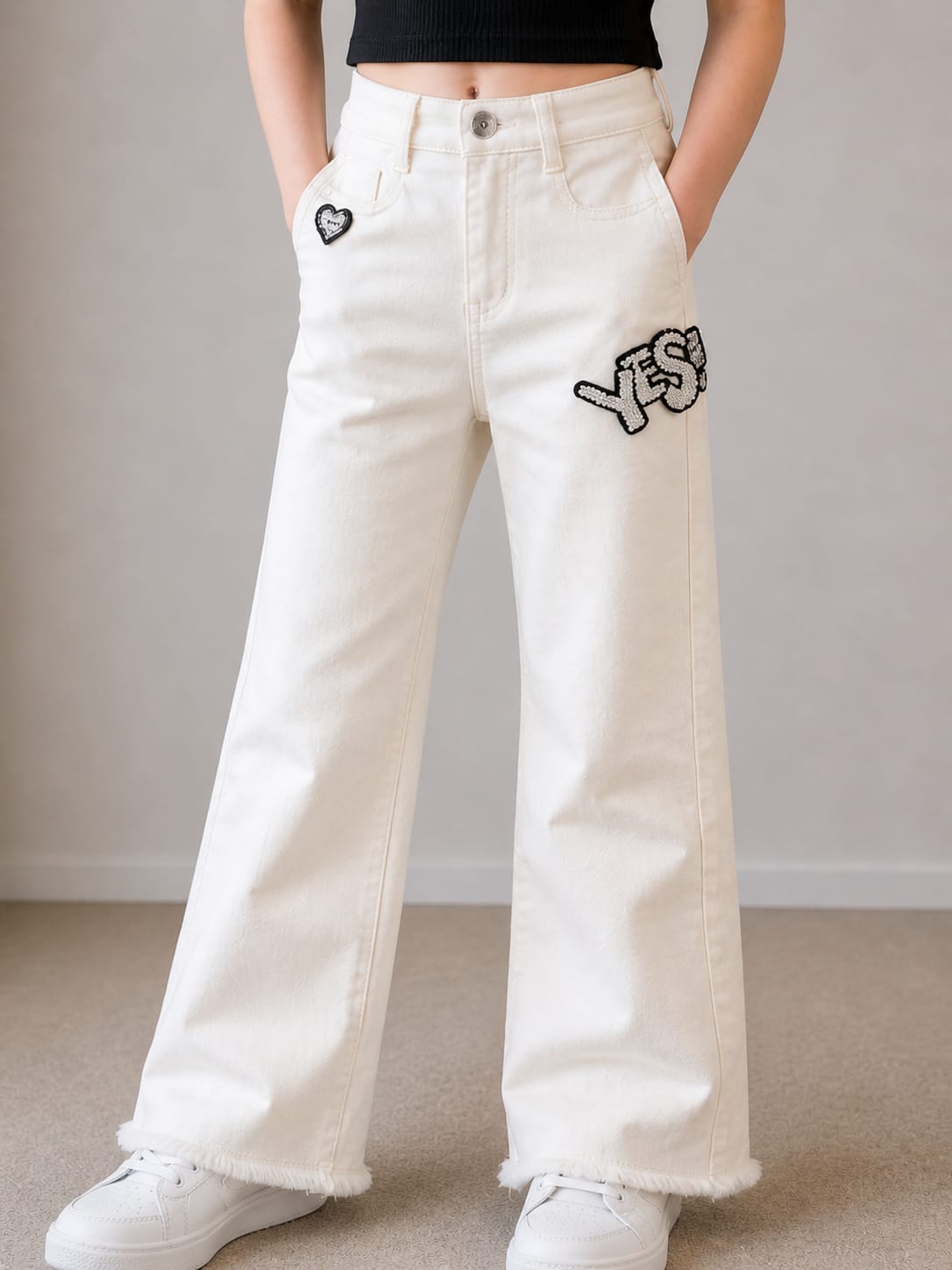 Girls Off-White Wide-Leg Jeans