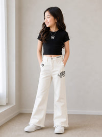 Girls Off-White Wide-Leg Jeans