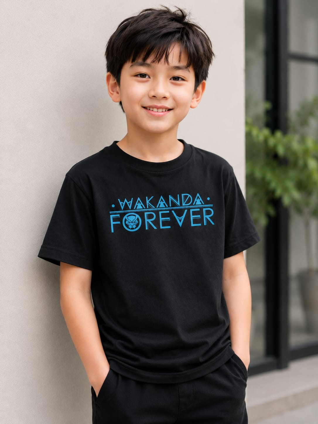 Boys' Black Panther "Wakanda Forever" Double-Sided T-Shirt - Black