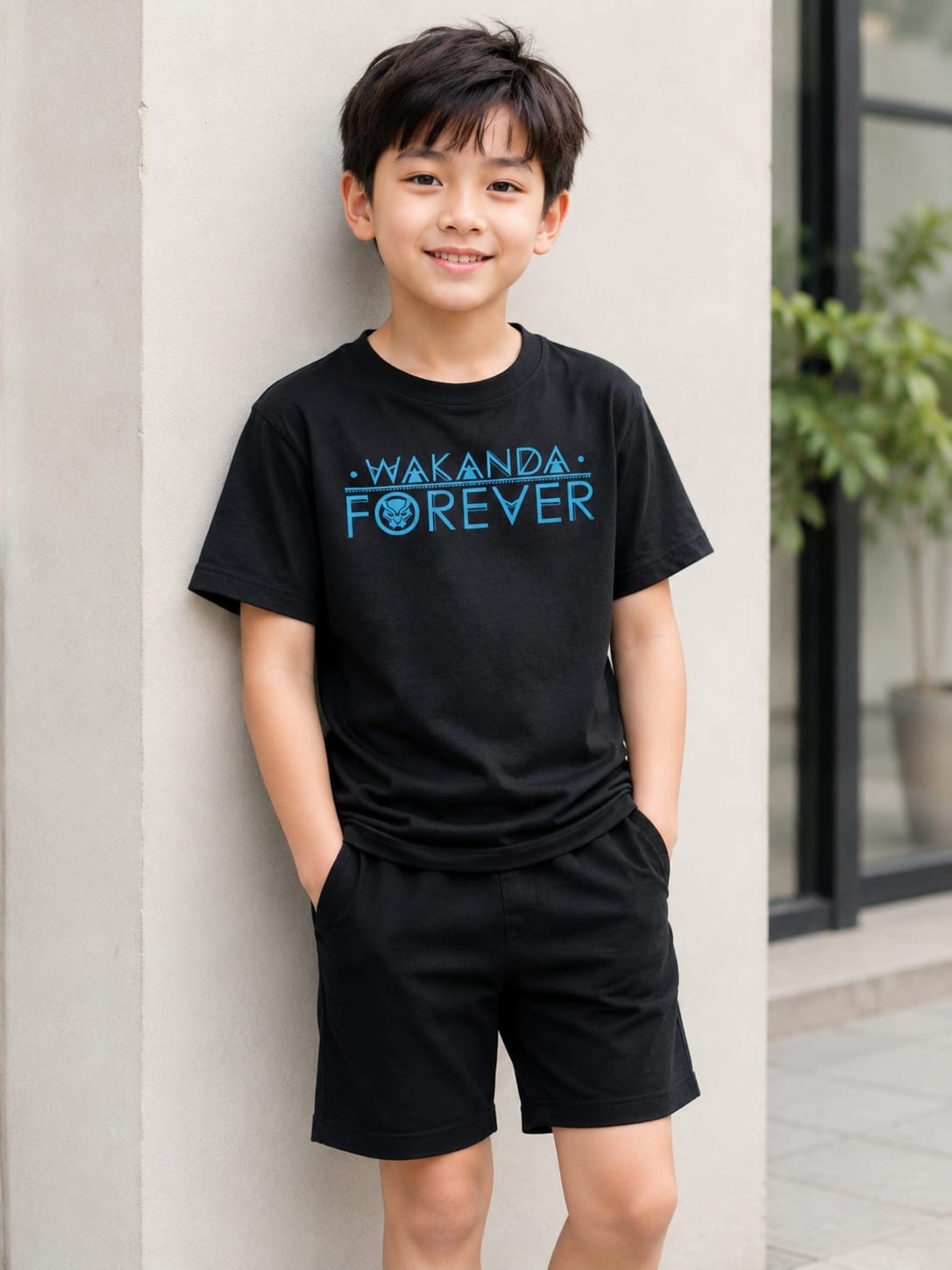 Boys' Black Panther "Wakanda Forever" Double-Sided T-Shirt - Black