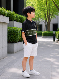 Jet Black Polo with Olive Horizontal Panel