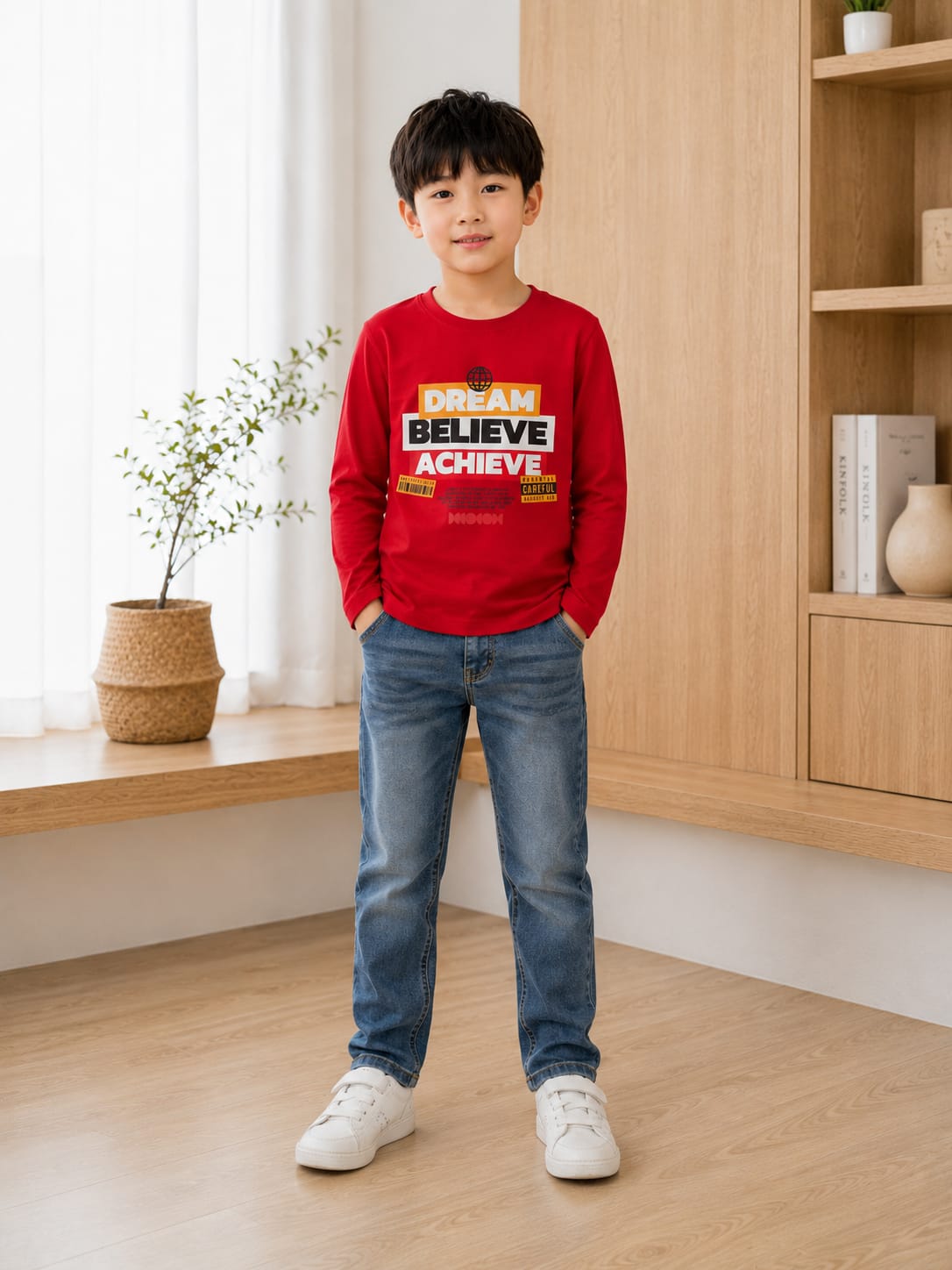 The Visionary Long-Sleeve Tee in Crimson