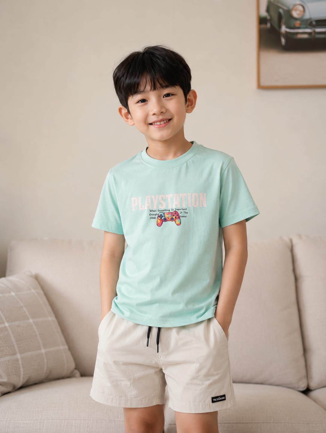 Boys' Multi-Tone Blue Striped "Hero of My Own Story" Graphic T-Shirt