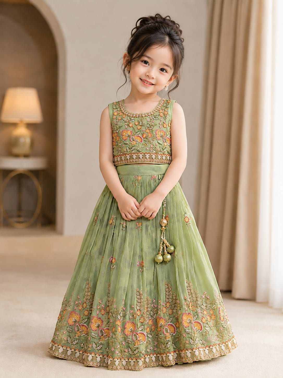 Sage Blossom Hand-Embroidered Lehenga Set