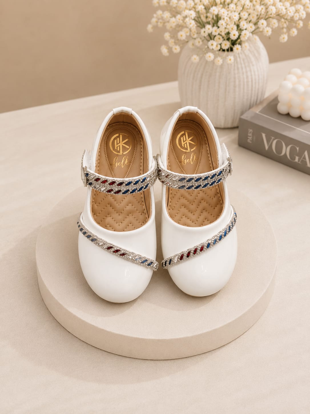 The Crystal Braid Mary Jane Ballerinas – Pearl White