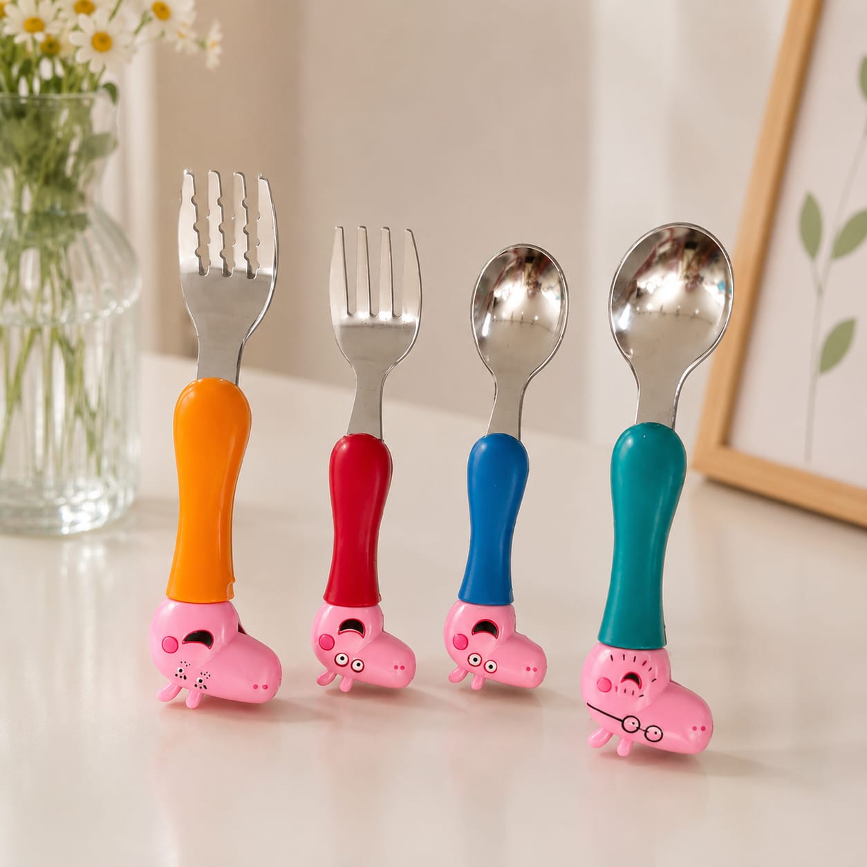 Playful Character Stainless Steel Cutlery Set (Set of 4)