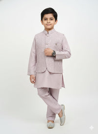 Boys' Elegant Mauve Kurta Pajama & Embroidered Jacket Set