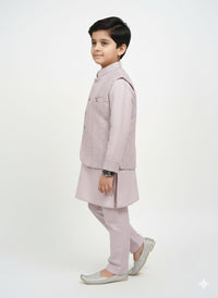Boys' Elegant Mauve Kurta Pajama & Embroidered Jacket Set