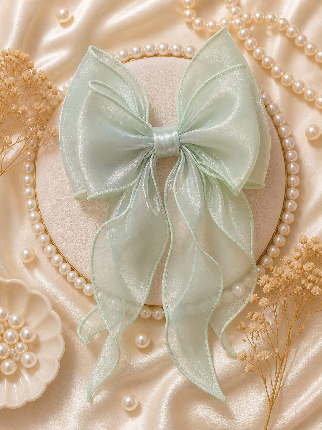 Elegant Pastel Mint Organza Oversized Hair Bow