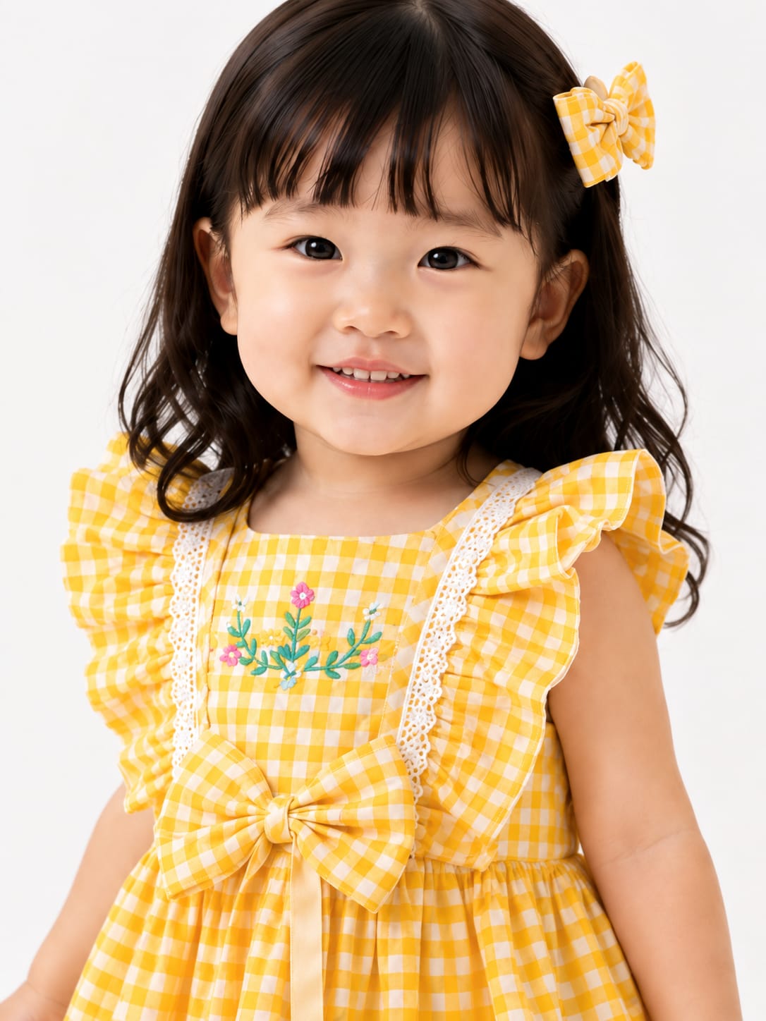 Girls' Sunny Yellow Gingham Ruffled Frock