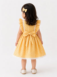 Girls' Sunny Yellow Gingham Ruffled Frock