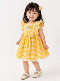 Girls' Sunny Yellow Gingham Ruffled Frock