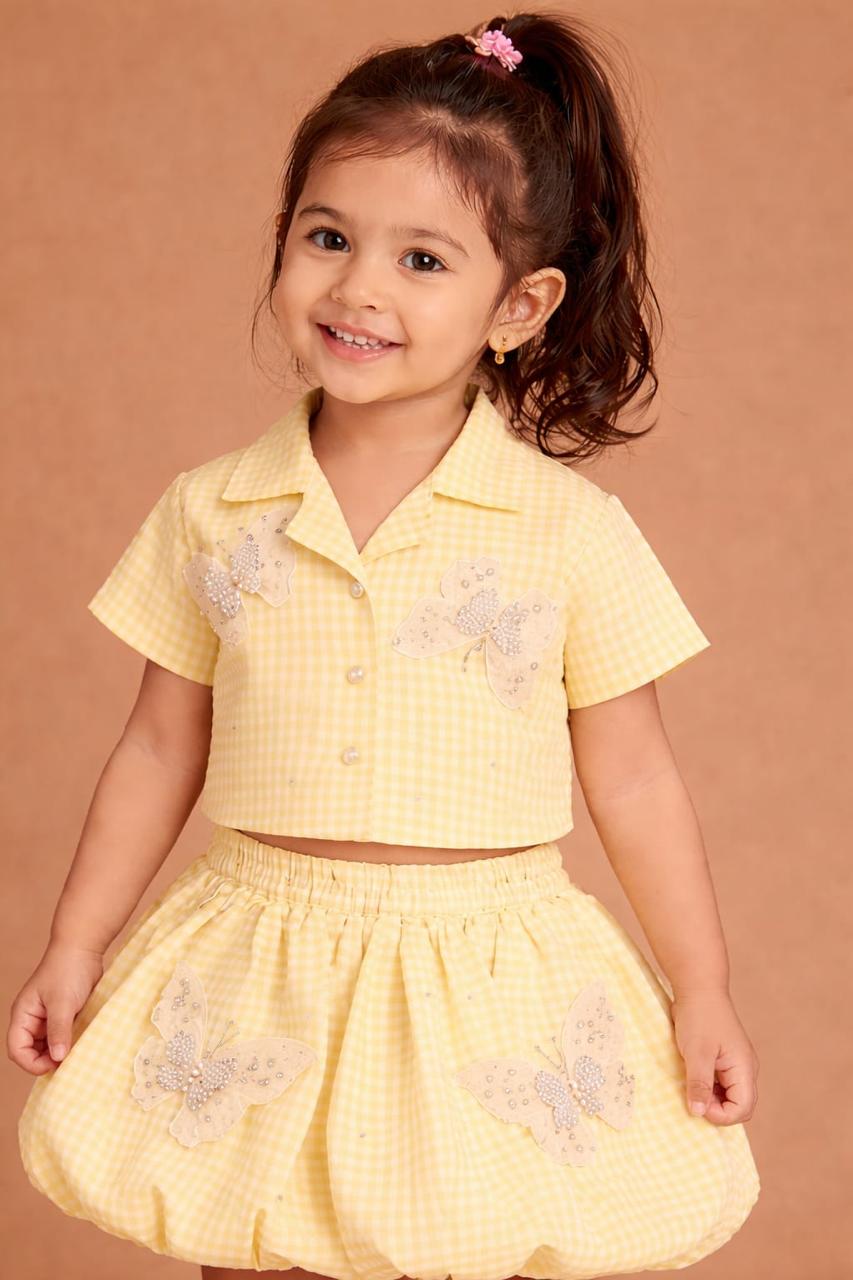 Girls' Pastel Gingham Butterfly Skirt Set