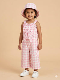 Toddler Girl's 3-Piece Pink Gingham Top, Palazzo, and Bucket Hat Co-ord Set