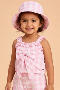 Toddler Girl's 3-Piece Pink Gingham Top, Palazzo, and Bucket Hat Co-ord Set