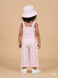 Toddler Girl's 3-Piece Pink Gingham Top, Palazzo, and Bucket Hat Co-ord Set