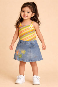 Toddler Girls' Multi-Color Striped Camisole & Floral Denim Skirt Set