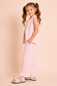 Girls' Three-Piece Pastel Waistcoat & Wide-Leg Trouser Set