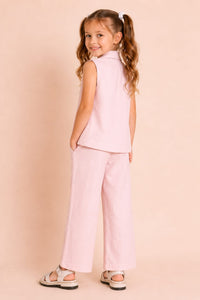 Girls' Three-Piece Pastel Waistcoat & Wide-Leg Trouser Set