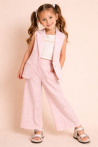 Girls' Three-Piece Pastel Waistcoat & Wide-Leg Trouser Set