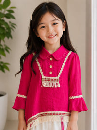 Girls' Indo-Western Fringe-Trimmed Palazzo Set