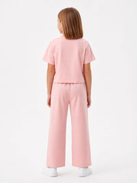 Girl's Dusty Pink Cut-Out Crop Top and Wide-Leg Tracksuit Set