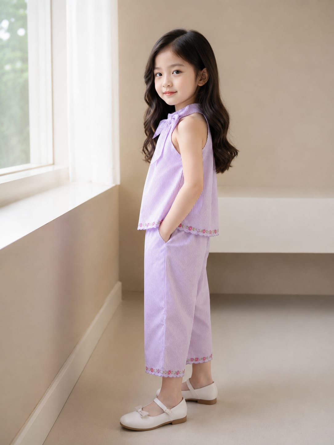 Girls' Seersucker Halter Top & Straight-Leg Trouser Set