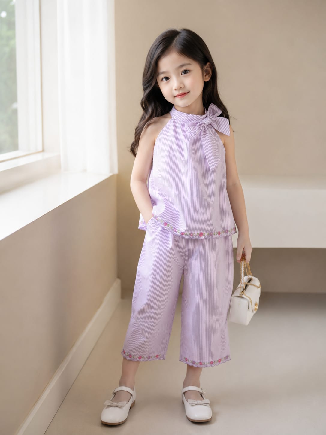 Girls' Seersucker Halter Top & Straight-Leg Trouser Set