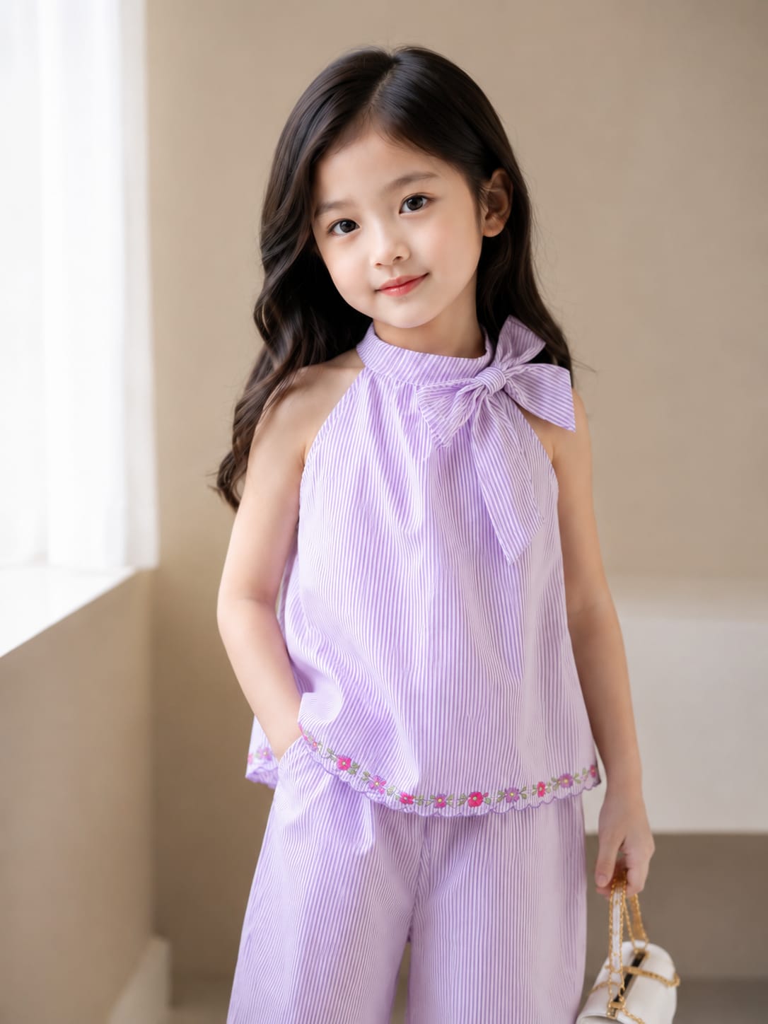Girls' Seersucker Halter Top & Straight-Leg Trouser Set